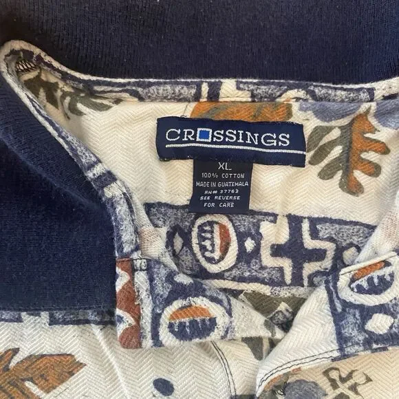 Vintage Crossings Polo Shirt T Shirt Men’s Size XL Blue Floral Aztec - Picture 5 of 10